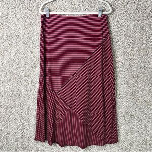 J. Jill Skirt Women’s Medium Navy Blue & Pink Striped Pull On Stretch Knit Maxi
